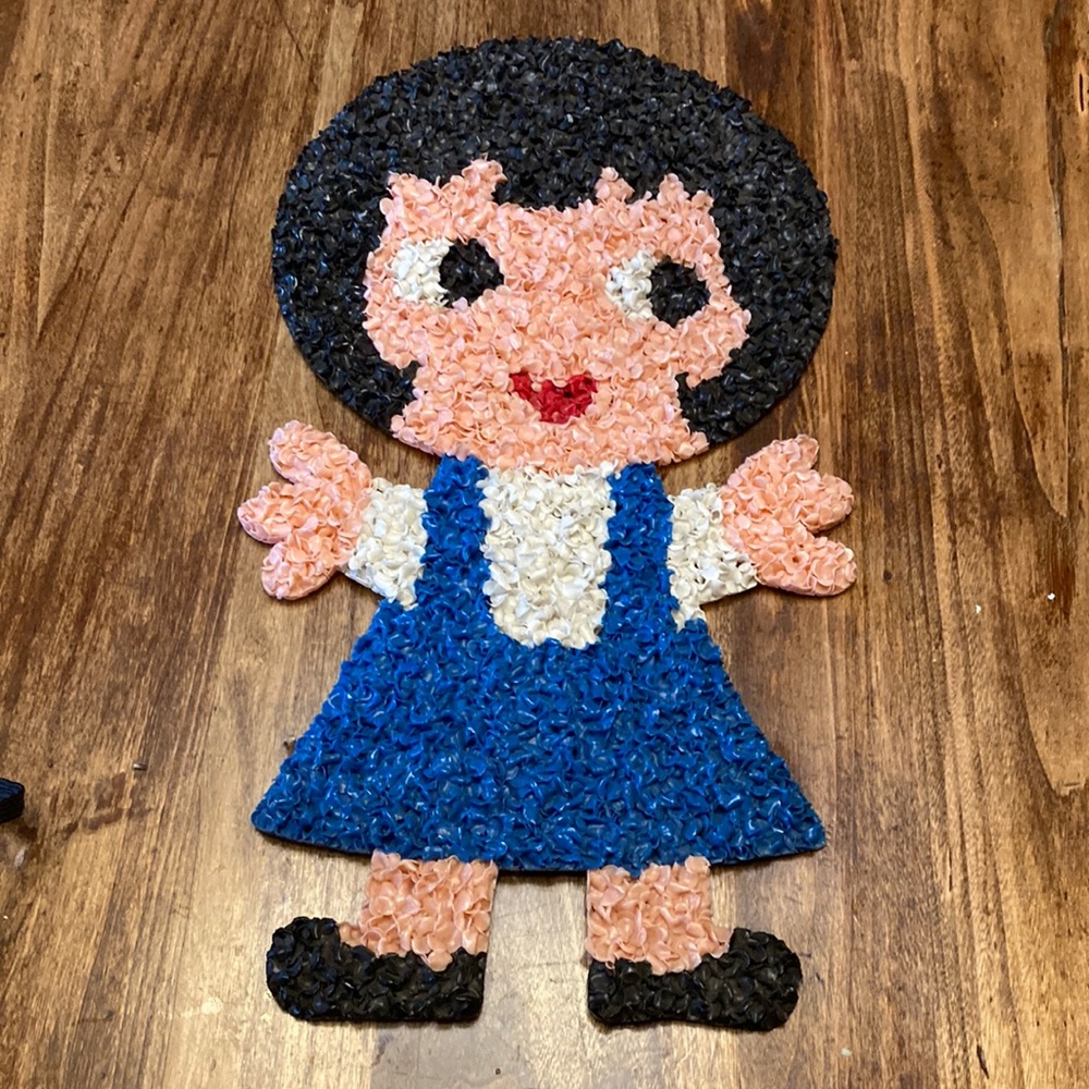 - Vintage melted popcorn black bob- haired girl! Can’t find another like it